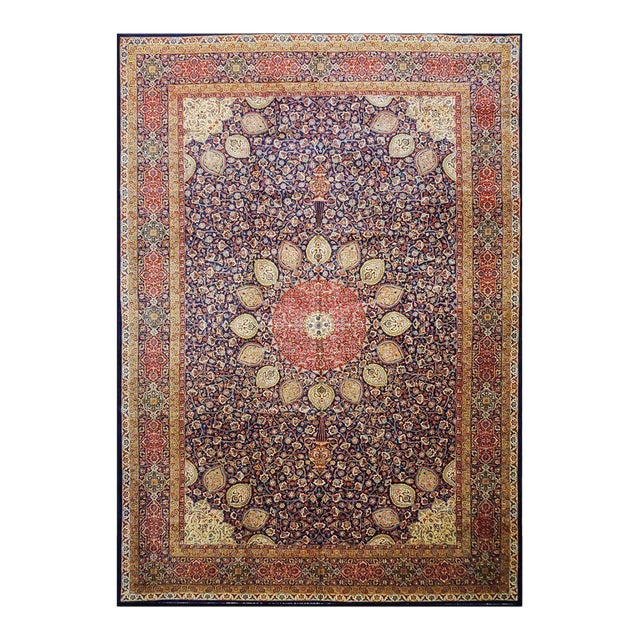 Antique Persian Tabriz Wool 12 x 19 Red, Blue & Orange Handmade Area Rug #9902618 For Sale