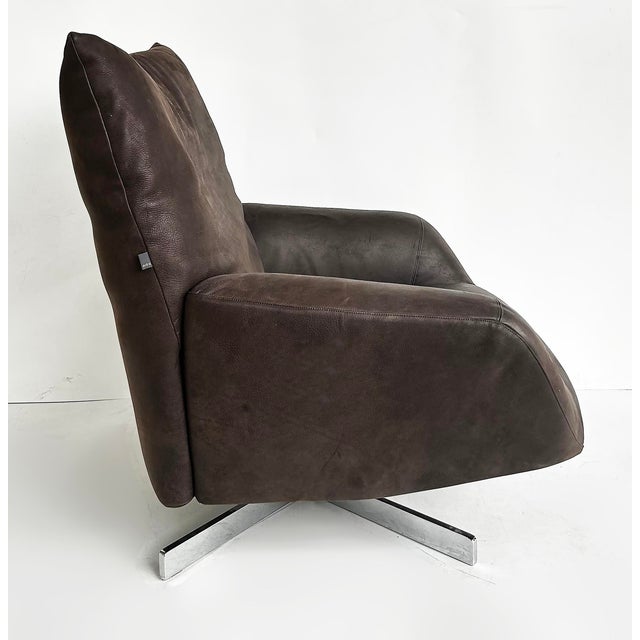 Edra Chiara Model Ottoman, Lounge Chair With Chrome Bases, Supple Leather, Setof 2 For Sale - Image 10 of 18