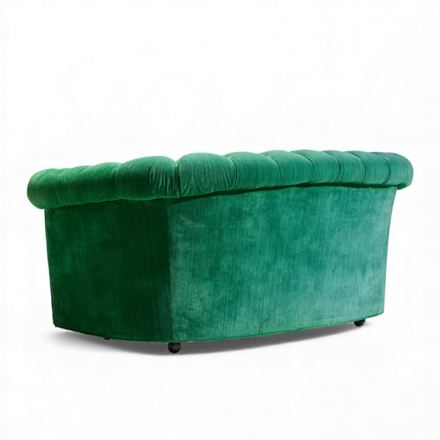 Mid 20th Century Mid Century Green Chesterfield Loveseat Sofa For Sale - Image 5 of 9