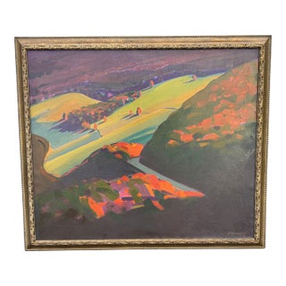 Mid 20th C. American Original Oil on Canvas - Large Mountain Valley Landscape For Sale