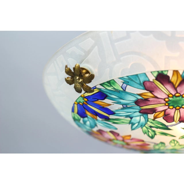 Art Deco Pendant Light in Polychrome Enameled Glass from Loys Lucha, 1930s For Sale - Image 3 of 11