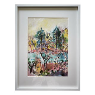 Linda Clerget, Lake Saint Mandé, Watercolor on Paper, Framed For Sale