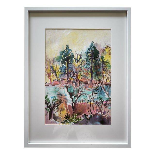 Linda Clerget, Lake Saint Mandé, Watercolor on Paper, Framed For Sale
