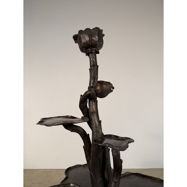 Monumental Bronze Lotus Fountain Sculpture, 58” H – Multi-Tier Botanical Form For Sale - Image 4 of 14