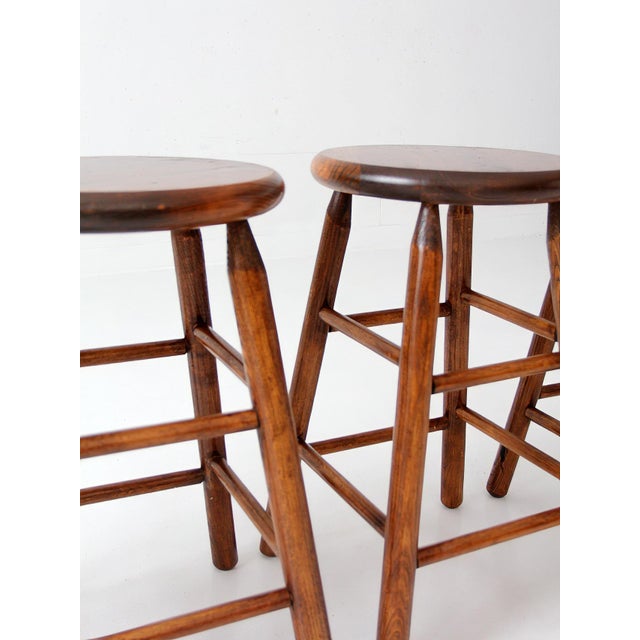 Vintage Wood Farmhouse Stools Set of 4 For Sale - Image 12 of 14