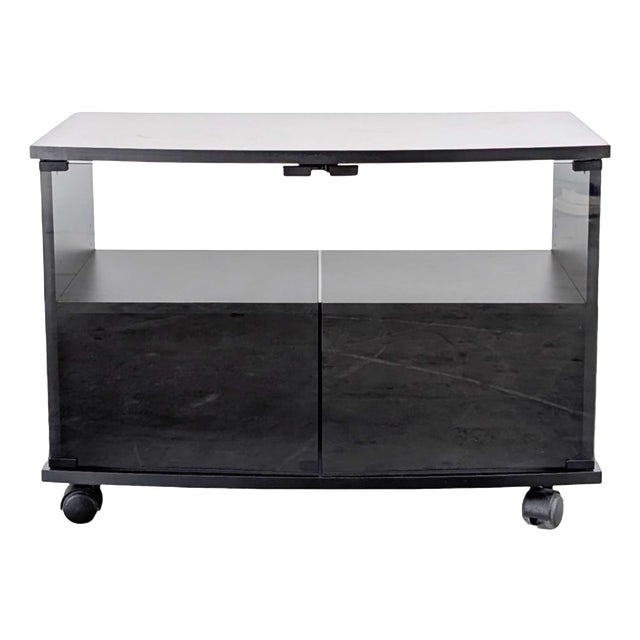 Vintage Black TV Lowboard on Wheels For Sale