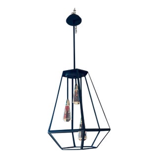 Contemporary Faceted Geometric Lantern Shape Three Light Pendant For Sale