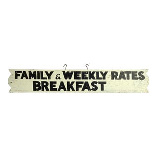 Vintage Two Sided Hand Lettered Family & Weekly Rates Breakfast Sign For Sale