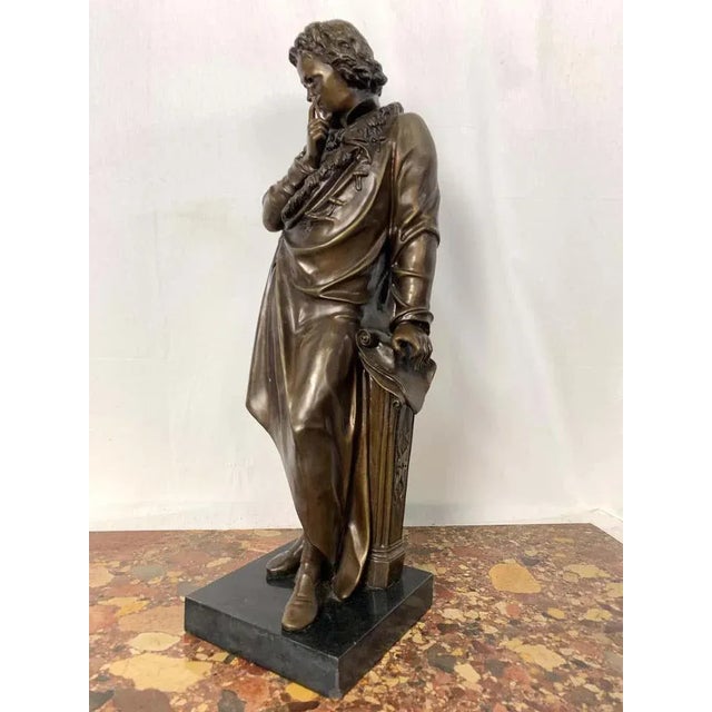 20th Century French Bronze Beethoven Sculpture on Marble Base For Sale - Image 6 of 7