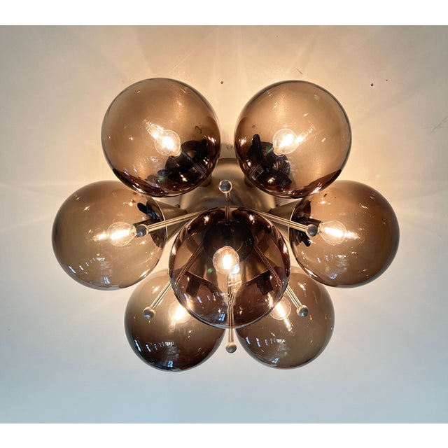 21st Century Blossom Satin Nickel Smoky Globe Flush Mount by Fabio LTD For Sale - Image 6 of 7