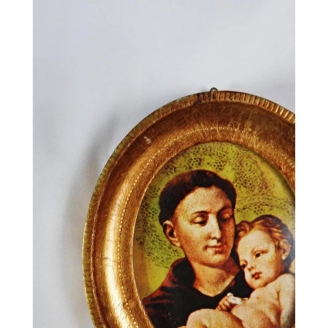 Holy Image of Saint Anthony Holding the Infant Jesus in a Gilded Frame, 1950s For Sale - Image 3 of 11