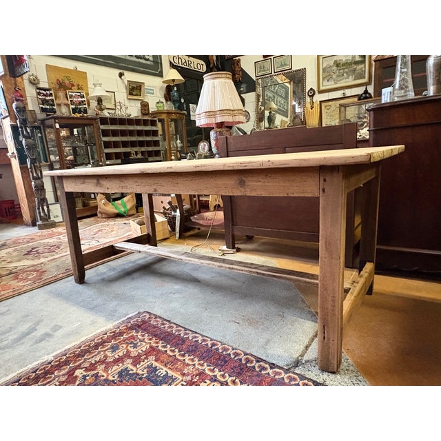 Beautiful antique farmhouse table, made of solid wood (probably oak), dimensions: 182 cm long × 76 cm deep, total height...