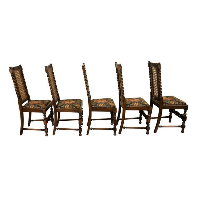 Antique 19thC Set 6 Carved Caned Jacobean Barley Twist Walnut Dining Chairs 1870 For Sale - Image 11 of 18