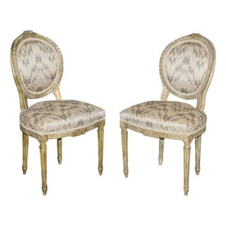 Pair French Louis XVI Style Painted Side Chairs For Sale