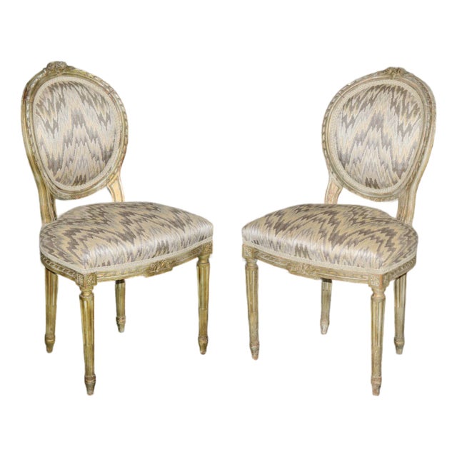 Pair French Louis XVI Style Painted Side Chairs For Sale
