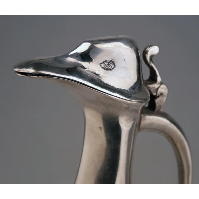 Metal Early 20th Century Jugendstil German Polished Pewter Penguin-Shaped Decanter Designed by Hugo Leven for Kayserzinn Factory For Sale - Image 7 of 11