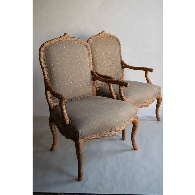Early 20th Century Pair Walnut French Louis XV Style Faux Bois Chairs For Sale - Image 11 of 13
