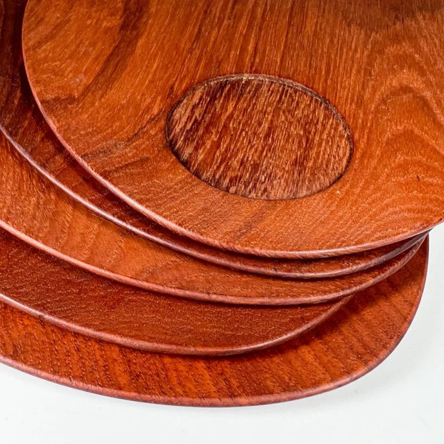 1960s Teakwood Snack Plates Lunning Inc Denmark- Set of 5 For Sale - Image 9 of 18