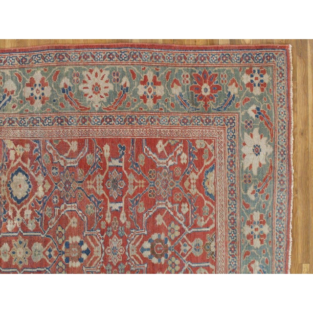 Antique Persian Sultanabad Carpet, Handmade Oriental Rug, Light Blue, Red, Green For Sale - Image 4 of 4