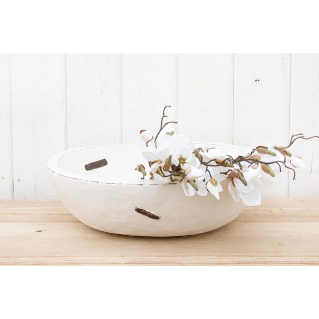 White Large Metal Strap White Bowl For Sale - Image 8 of 9