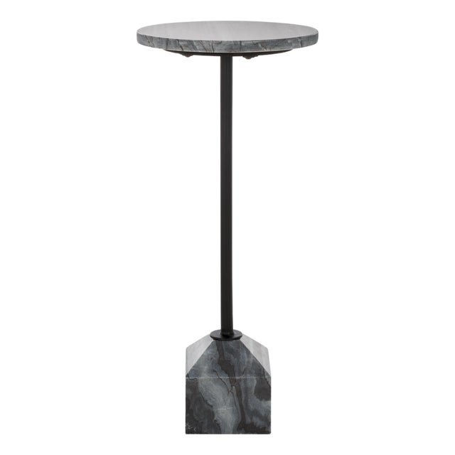 Sumer Marble Drink Table in Grey Marble / Black For Sale