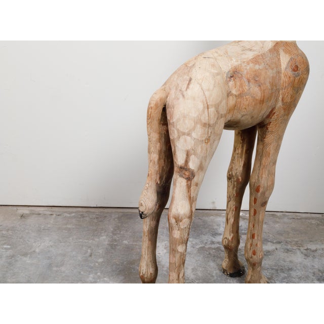 Mid-Century American Carved Wooden Giraffe Sculpture with Natural Finish For Sale - Image 10 of 12