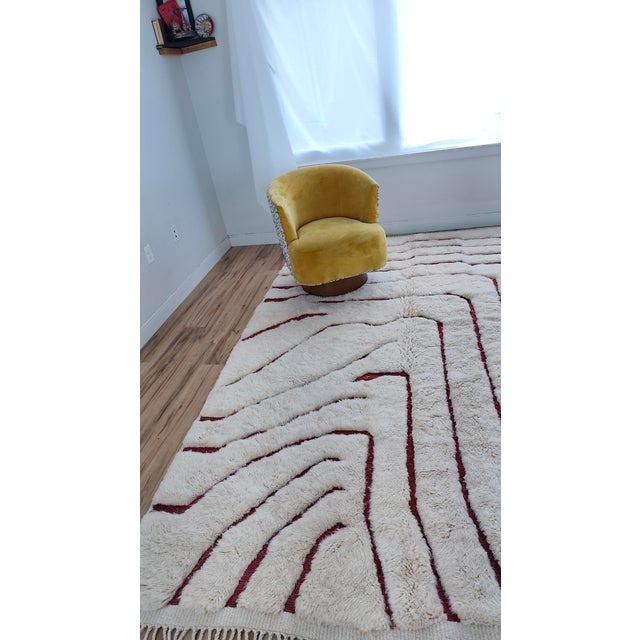 Ivory Handmade Moroccan Beni Mrirt Rug, Ivory Oxblood Topographic, 9'9" X 6'8" For Sale - Image 8 of 15