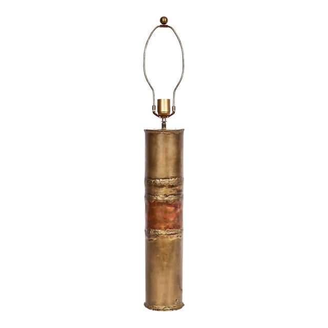 1974 Silas Seandel Torched Mixed Metal Brutalist Table Lamp For Sale
