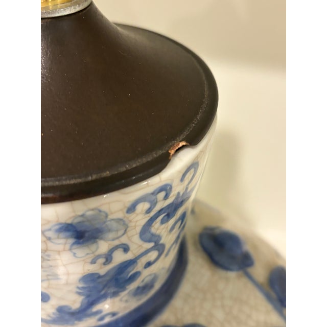 Large Scale Chinoiserie Blue and White Porcelain Table Lamp With Sculptural Bird Handles For Sale - Image 14 of 14