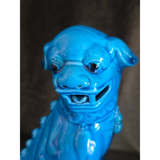 Mid-Century Vintage Turquoise Blue Foo Dogs. Matching Pair For Sale - Image 9 of 12