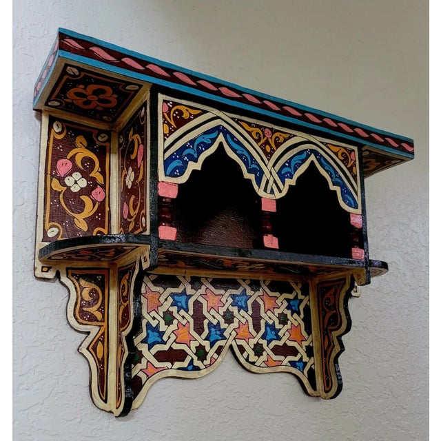 Moroccan Moroccan Wooden Shelf All Hand-Painted / Maroon For Sale - Image 3 of 6