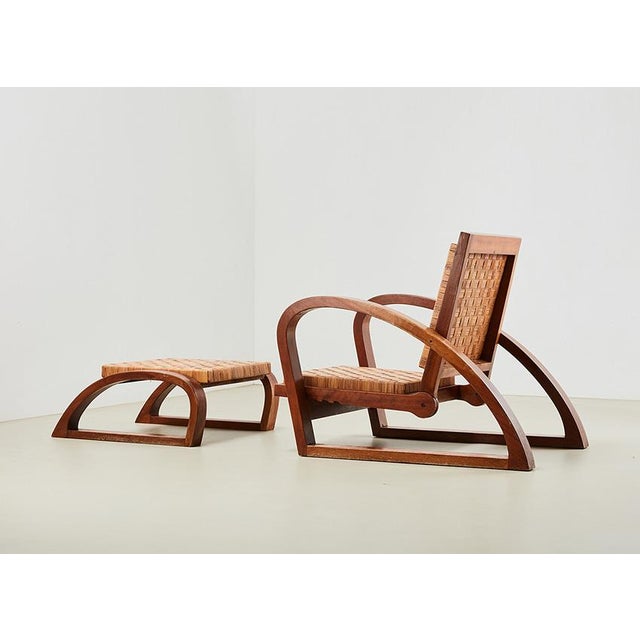 Modern Deck Chair and Ottoman by Francis Jourdain, 1920s, Set of 2 For Sale - Image 3 of 11