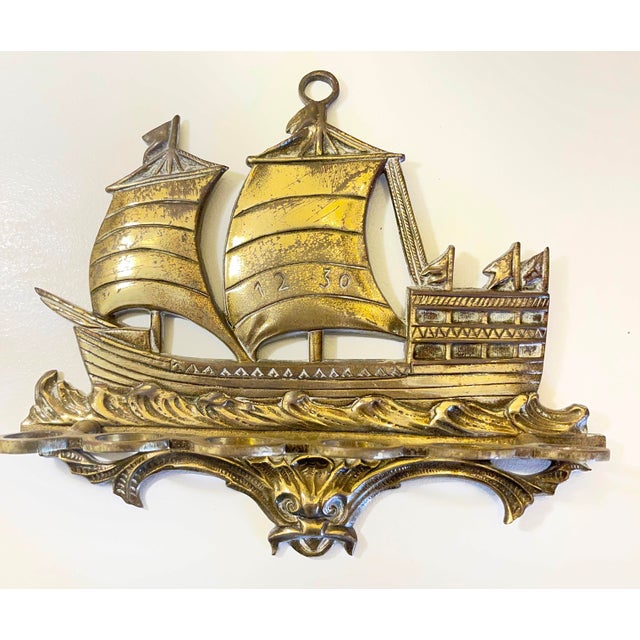 Early 20th Century Antique French Cast Brass “Galleon” Sculpural Wall Rack - DL Déposé No. 5 For Sale - Image 5 of 12