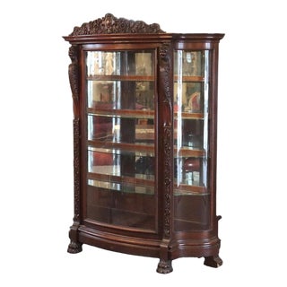 Oversized Rj Horner Deeply Figural Griffin & Floral Carved Oak China Cabinet, Attributed For Sale