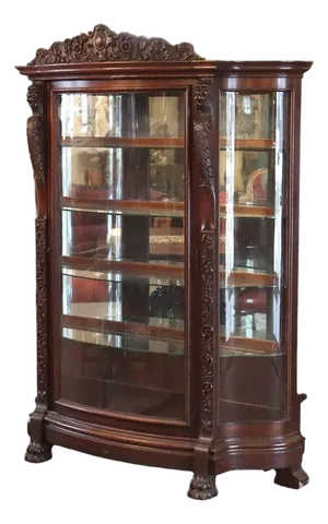 Oversized Rj Horner Deeply Figural Griffin & Floral Carved Oak China Cabinet, Attributed