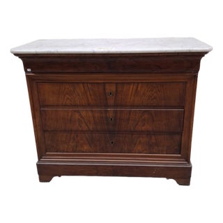 19th Century French Walnut Marble Top Commode With Bookmatched Veneers For Sale