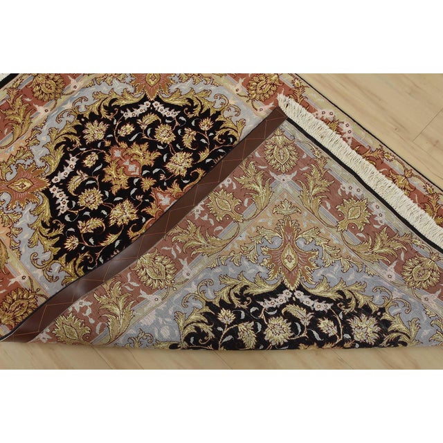 Fine Tabriz Rug 3’4” X 4’10” Black Wool/Silk Traditional Hand-Knotted Carpet For Sale - Image 11 of 12