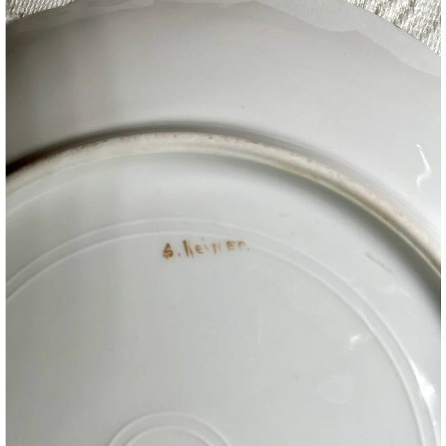 1920s Limoges Elite France “s. Keiner” Hand Painted Plate - Cobalt Blue Band, Gold Monogram Center, Pearlescent Finish on Rim, Scalloped For Sale In Washington DC - Image 6 of 8