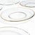 Add timeless elegance to your table with this beautiful set of eight vintage clear glass plates featuring classic gold...