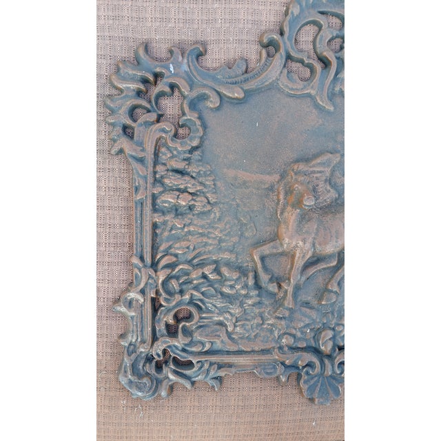 Mid 20th Century Vintage Cast Iron Horse Themed Fireback For Sale - Image 5 of 12
