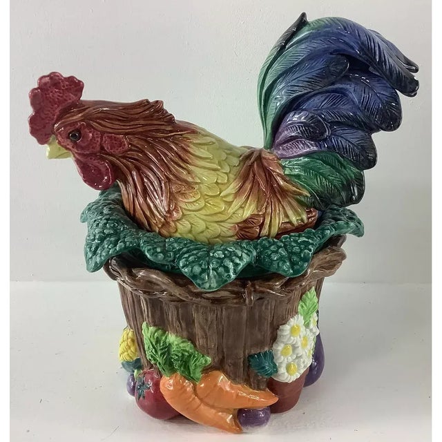 1990s Fitz & Floyd Classics Ceramic Rooster Basket Canister For Sale - Image 5 of 8