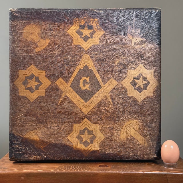 Rustic Antique Monumental Hand Carved Folk Art Masonic Stippled Box For Sale - Image 3 of 12