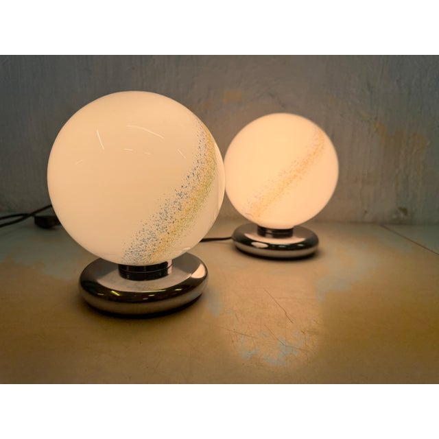 Small Space Age Spherical Table Lamps in Chrome and Glass by Bonalux, 1970s, Set of 2 For Sale - Image 6 of 10