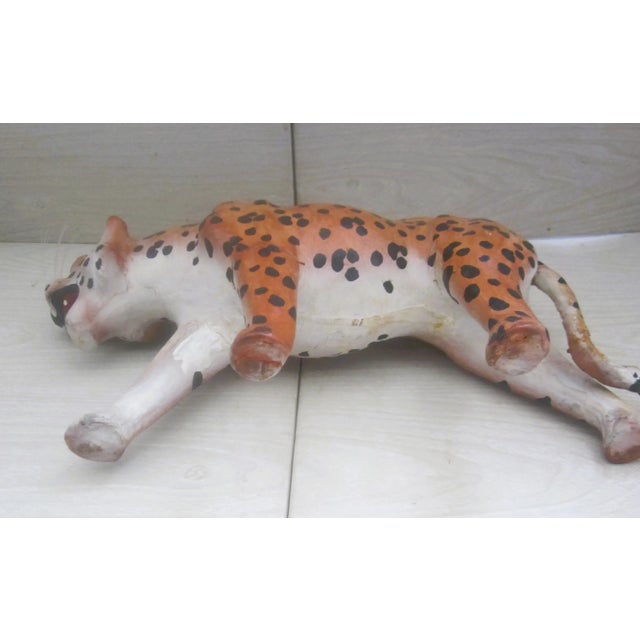 Mid Century Leather Tiger Statue For Sale - Image 4 of 4