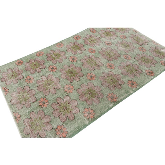 Rug & Kilim Vintage Turkish Rug in Green With Purple Floral Medallions - Rug & Kilim For Sale - Image 4 of 8