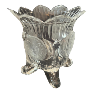 Glass Vase with Four Legs, Scalloped Top & Frosted Medallions