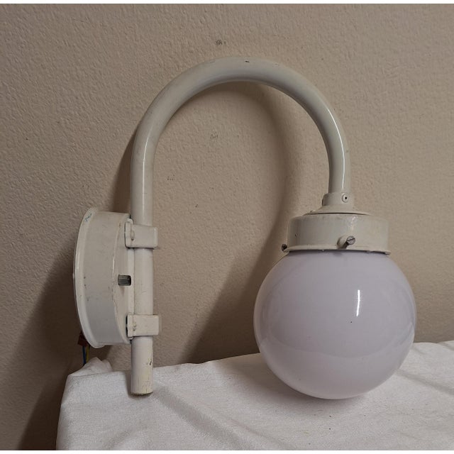 Vintage Wall Lamp with Cream-White Metal Frame and White Glass Shade, 1980s For Sale - Image 6 of 7