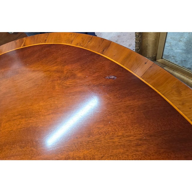 Wood English Regency Revival Flame Mahogany Oval Extension Dining Table With Satinwood Crossbanding and Brass Paw Feet, Circa 1935 For Sale - Image 7 of 9