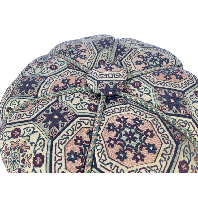 Moroccan Art Deco Style Pouf Upholstered in Moorish Textile Fabric Stool For Sale - Image 4 of 15