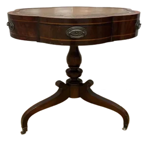 Vintage Clover Banded Flame Mahogany Drum Side Table